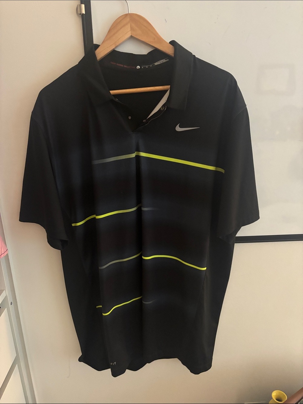 Nike Black Polo with Neon Yellow Accent Stripes